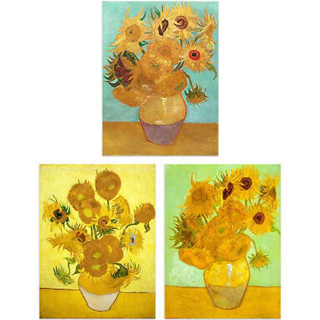 Artery8 Set of 3 Vincent Van Gogh Sunflowers Paintings Floral Wall Art Prints 12x16 Inch, Yellow