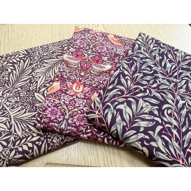 Fat quarter fabric bundle william morris damson purple floral bird print fabric
