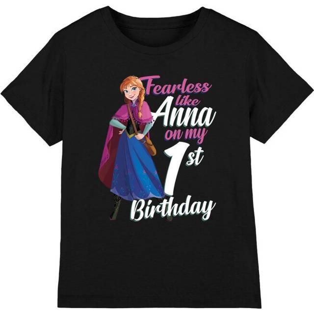 (7-8 Years, Black) Frozen Childrens/Kids Fearless Like Anna 1st Birthday T-Shirt