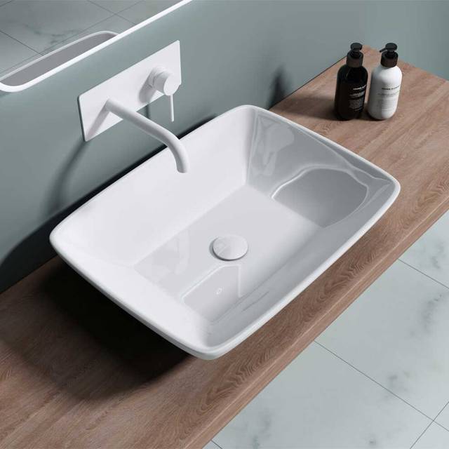 Durovin Bathrooms Ceramic Bathroom Basin - Countertop Sink Rectangular Vessel Sink - 590 x 430mm (WxD)