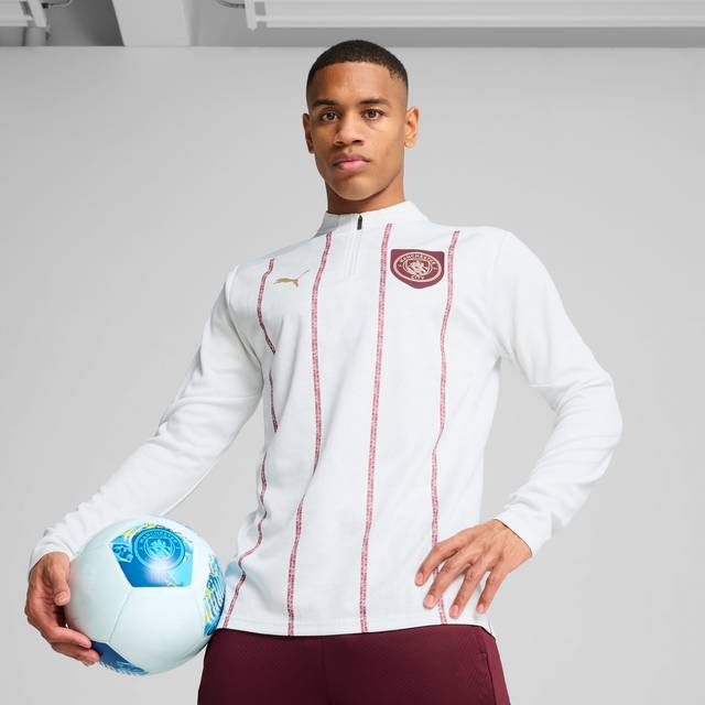 PUMA Manchester City Pre-Match Quarter-Zip Top Shirt Men, White/Dark Jasper, size Medium (Medium)