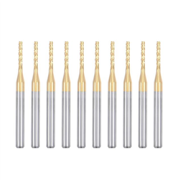 10PCS Titanium Coat Carbide End Mill Engraving Milling Cutter CNC Router Bits for PCB Machine, 1/8 Inch Shank 1.5Mm