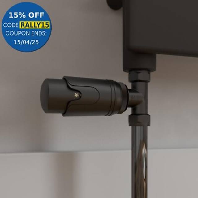 Galiflo - Modern Straight Heated Towel Rail Radiator Valves Black Round Thermostatic 15mm