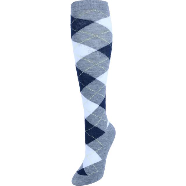 CTM Women's Fun Colored Argyle Plaid Knee High Socks (1 Pair) - Navy (one size)