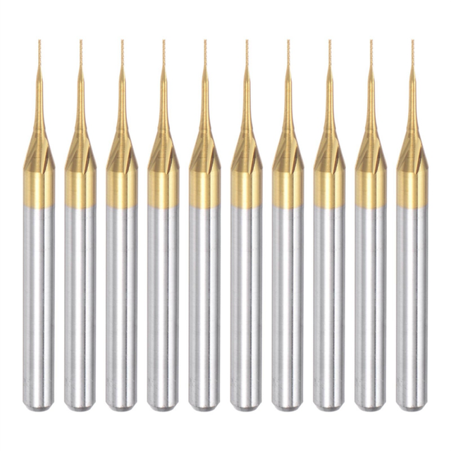 10PCS Titanium Coat Carbide End Mill Engraving Milling Cutter CNC Router Bits for PCB Machine, 1/8 Inch Shank 0.3Mm