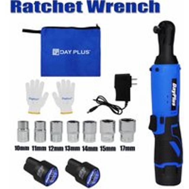 3/8'' Cordless Ratchet Right Angle Wrench Impact Power Tool 2 Battery & 7 Socket