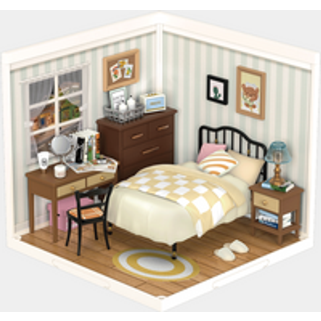 Rolife Sweet Dream Bedroom Plastic DIY Miniature Dollhouse Kit