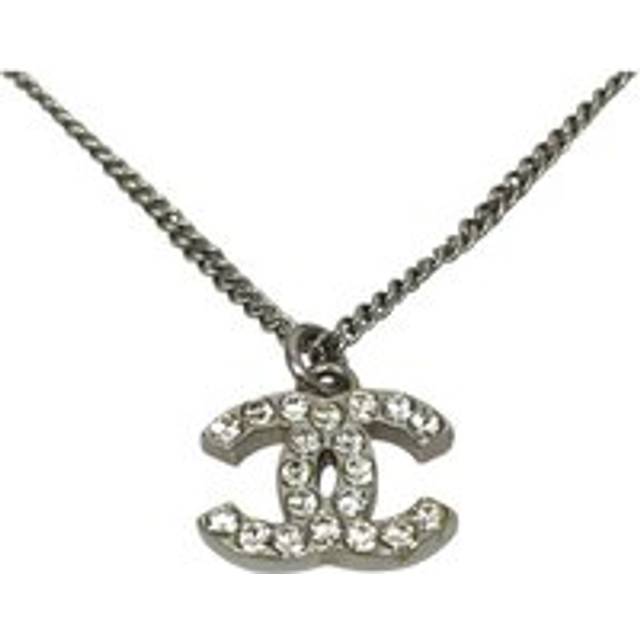 Womens Preloved CC Logo Pendant Necklace Crystal Wo - Silver - Grey - One Size