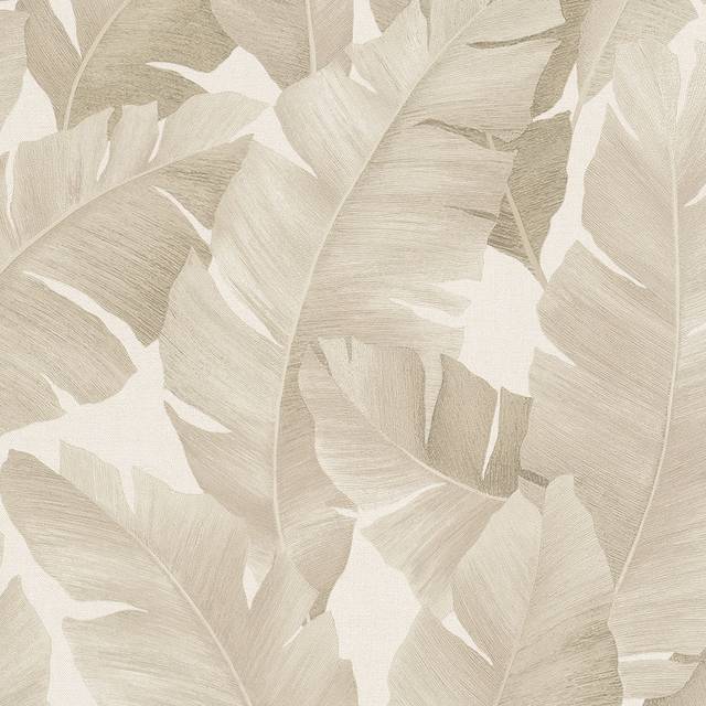 Galerie Industrial Effects Tropical Leaf Silver Grey and White Wallpaper - Galerie Wallpaper - Cream - 0.01 x 53 x 1000cm