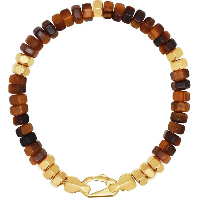 Nialaya Men's Hexagon Beaded Bracelet With Tiger Eye and Gold Herr Armband Stl. L - Från Magasin - Brown (L)