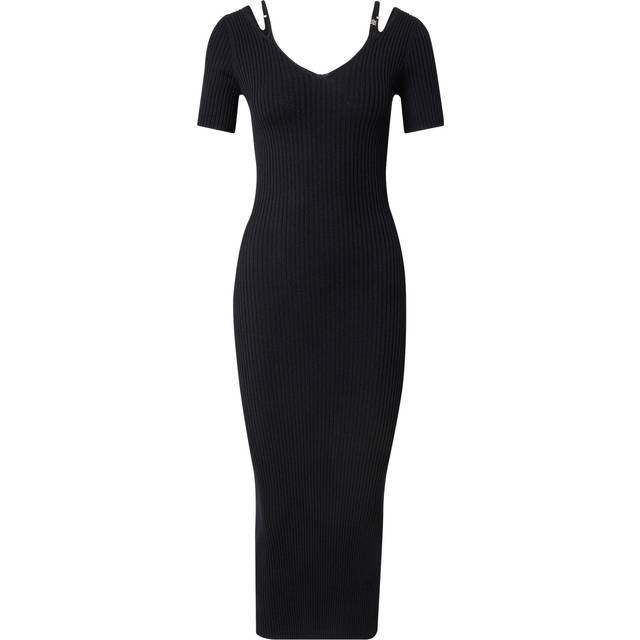 Ribbed-knit bodycon midi dress with cutout details - Black