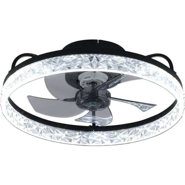 Living and Home 5 Blade Round Crystal Ceiling Fan Light 19 inch - Black - 20 x 48 x 48cm