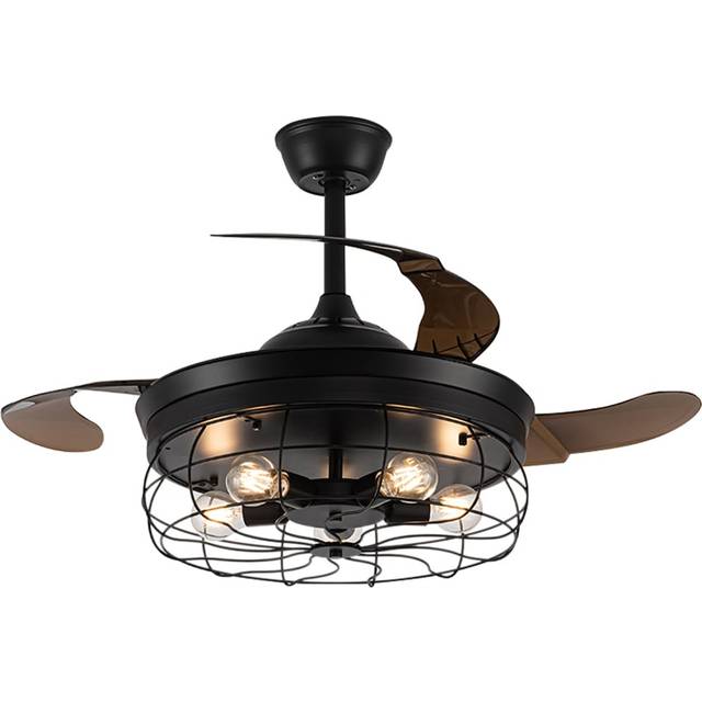 Living and Home 3 Blade Industrial Round Wire Cage Ceiling Fan Light 42 inch - Black - 50.8 x 106.7 x 106.7cm