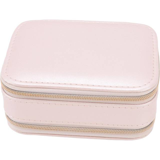 Jewelry Case Double Layer Portable Pink Necklace Hook Design Convenient Handle Travel Jewelry Box