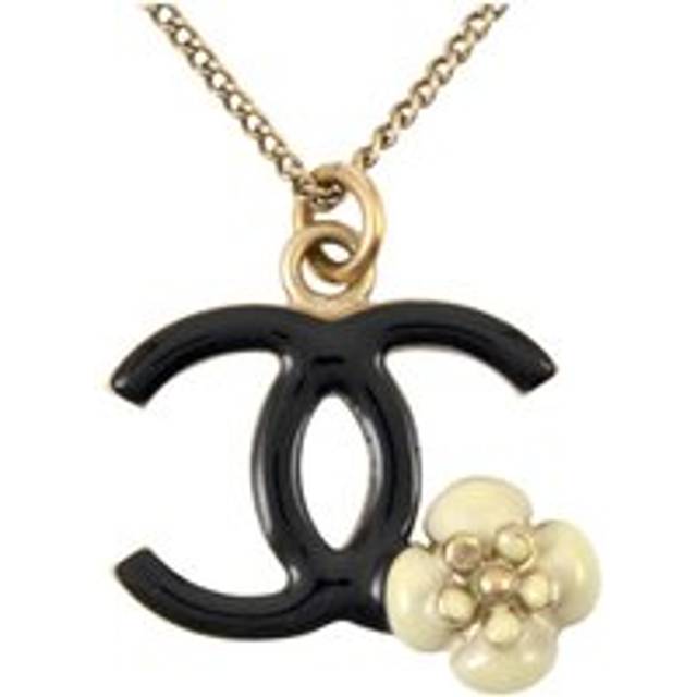 Womens Preloved CC Logo Flower Pendant Necklace Wo - Black - One Size
