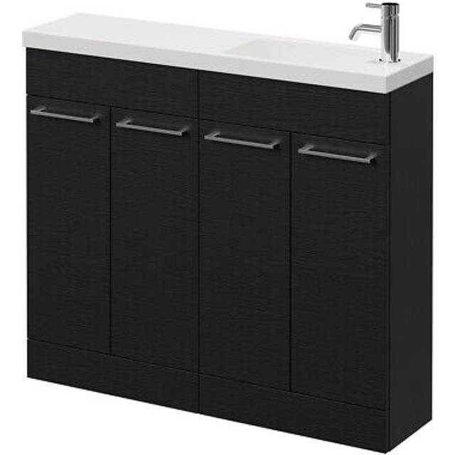 Napoli Combination Floor Standing Vanity Unit with Slimline 1 Tap Hole Round Basin and 4 Doors with Chrome Handles | Nero Oak | MDP | 1000mm