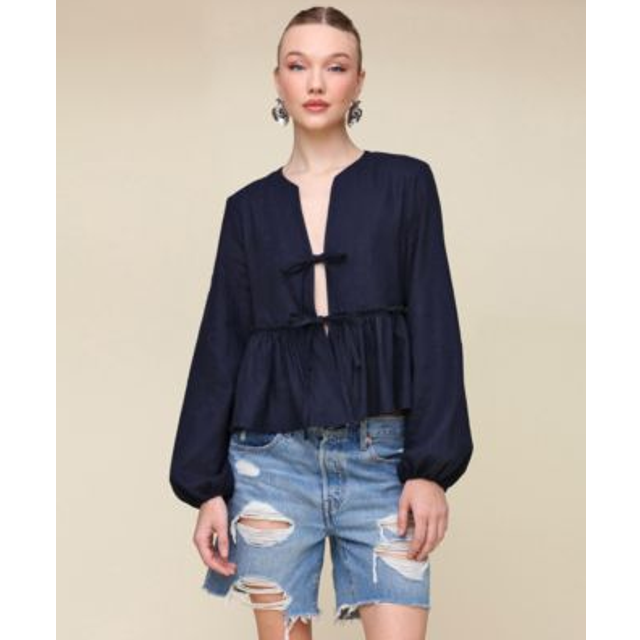 Avec Les Filles Balloon Sleeve Ruffled Shirt
