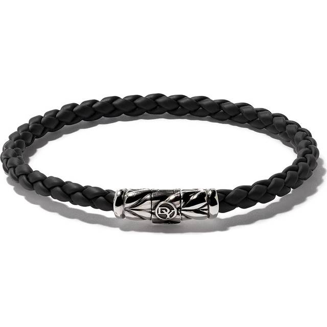 David Yurman - sterling silver Chevron braided bracelet (8mm) - men - Silver/Rubber - XL - Black
