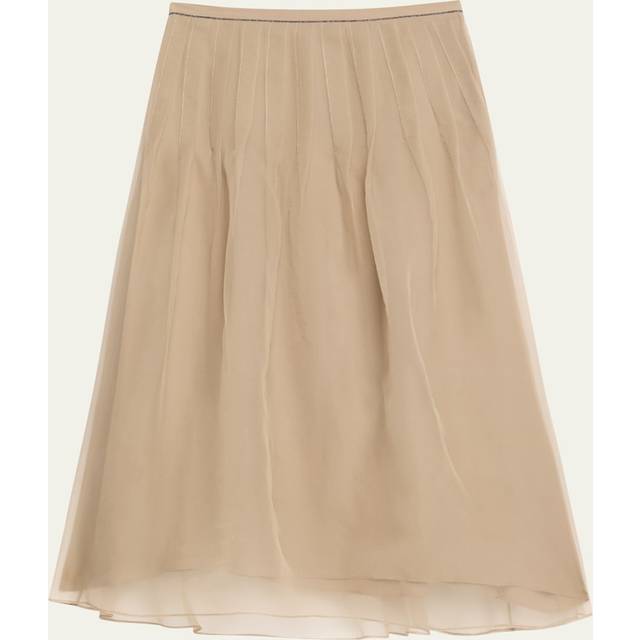 Pleated Crispy Silk Organza Midi Skirt with Monili Trim - NUTSHELL - 46 IT (10 US)