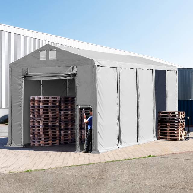 Lagertält 5x10 m - 3,6 m sidohöjd med hissport, PVC 850 grå, utan hållfasthet (Säkerhetspaket) - (79808)