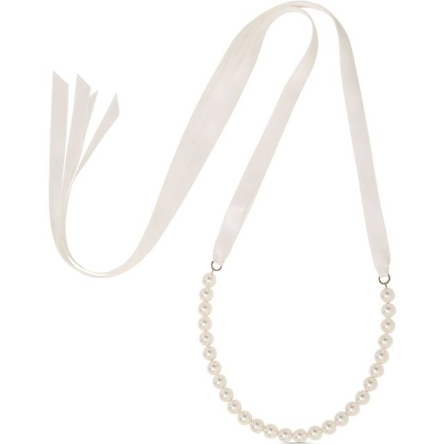 Jennifer Behr - pearl-embellished ribbon tie necklace - women - Pearl/Silk - One Size - White