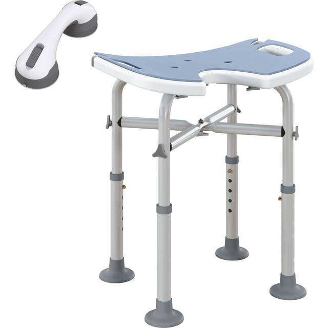 HOMCOM Aluminium Shower Stool for Elderly Disabled Non-Slip Bath Stool Blue - Light Blue | TJ Hughes