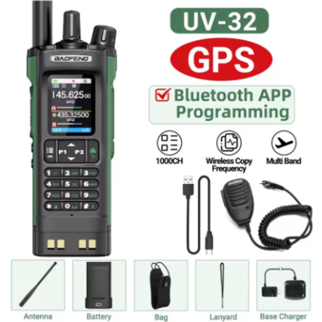 BAOFENG UV-32 GPS Walkie Talkie 10W Multi Band Bluetooth Programming Wireless Copy Frequency NOAA - Standard
