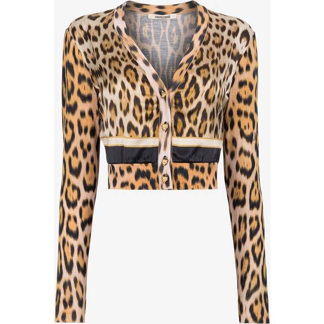 Roberto Cavalli Leopard-print Cropped Cardigan - Female Ready To Wear Light Brown