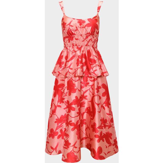 Desirae Floral-Print Peplum Midi Dress - RED LIPSTICK FLORAL - Small