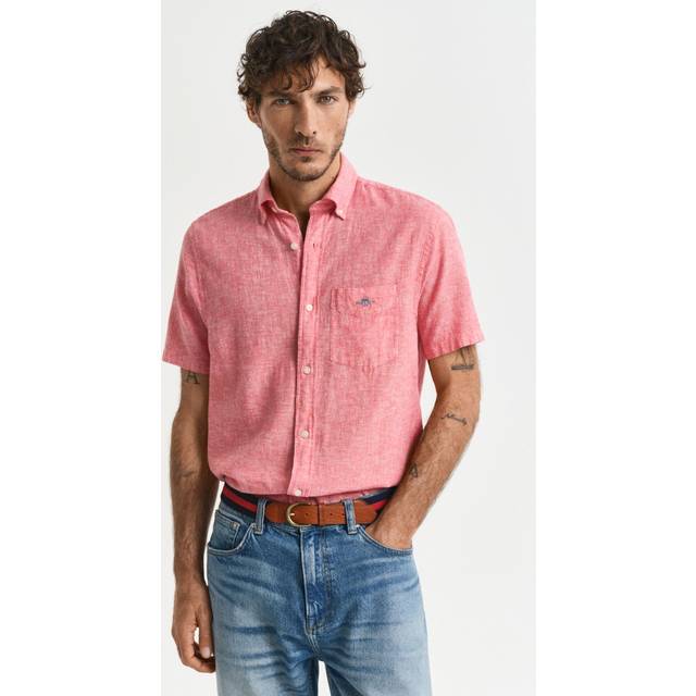GANT Herr Regular fit kortärmad skjorta i bomull och linne (L)