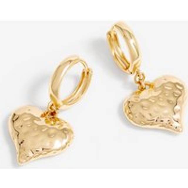 MOOD Mood Gold Polished Textured Heart Huggie Hoop Earrings