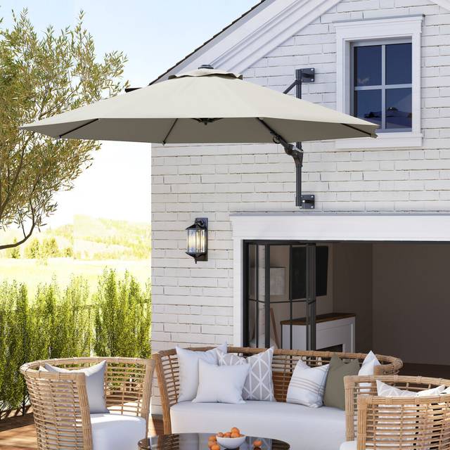Outsunny Sun Parasol with Vent, Wall Umbrella for Patio, Garden, Pool, Grey