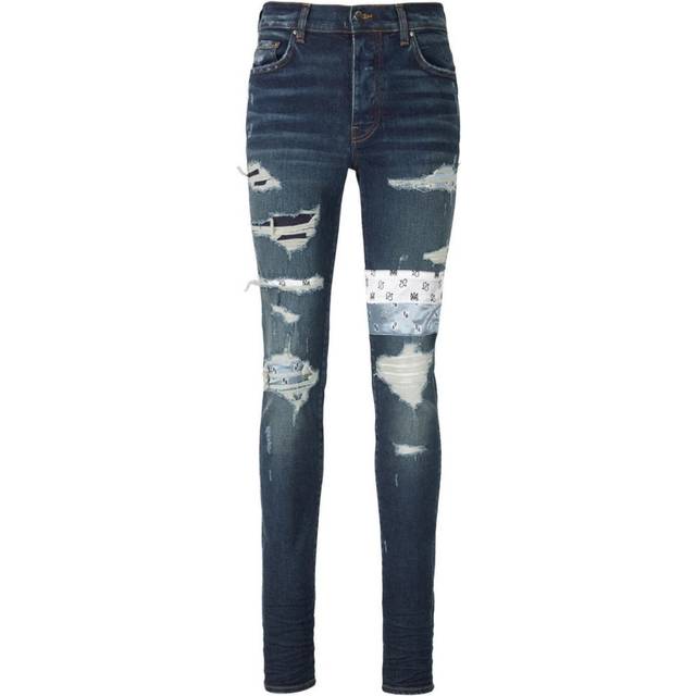 Men's Amiri Paisley MA Art Patch Straight Fit Deep Classic Blue Denim Jeans - Size: 33/32