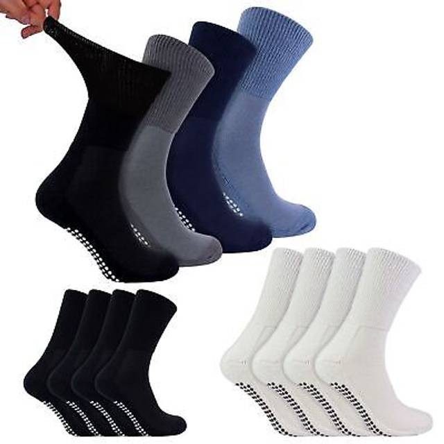 4 Pack Bamboo Diabetic Socks With Grips and Women - Black - 4-7