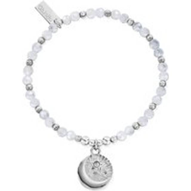 ChloBo Ladies Ecliptic Aura Moonstone Moon & Star Beaded Bracelet SBXMAS24 - Silver