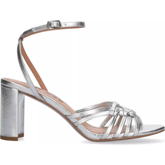 Bibi Lou Vitta Metallic Leather Braided Strappy Block Heeled Sandals, Silver