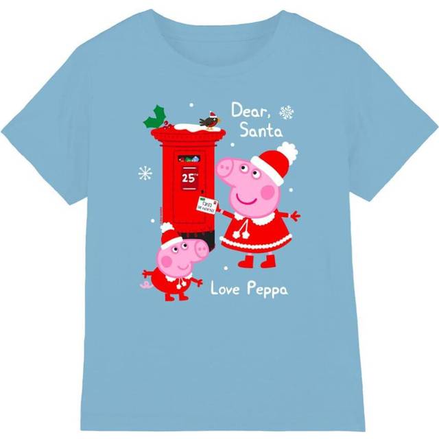 (5-6 Years, Sky Blue) Peppa Pig Childrens/Kids Letter To Santa Peppa And George T-Shirt