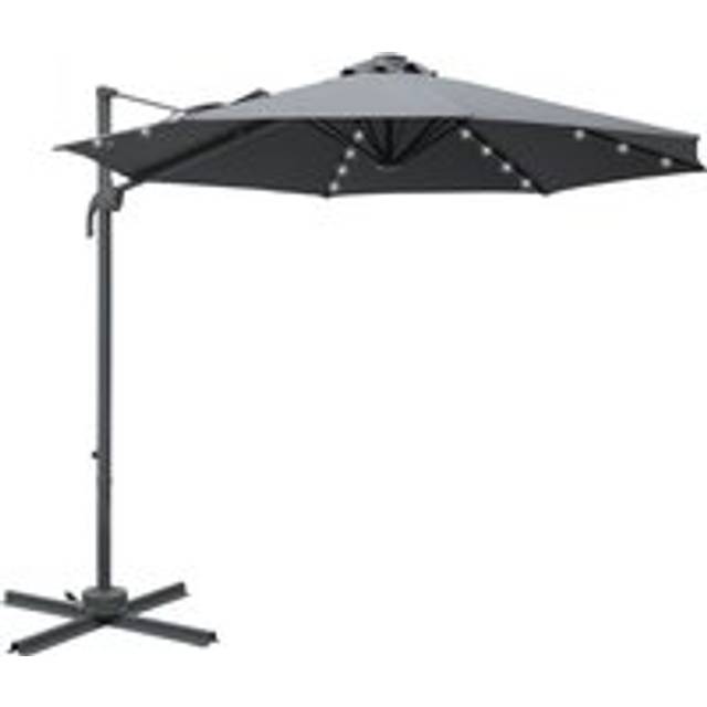 3M Cantilever Roma Parasol Patio Sun Umbrella with Crank & Tilt LED Solar Light Cross Base 360° Rotating Outdoor