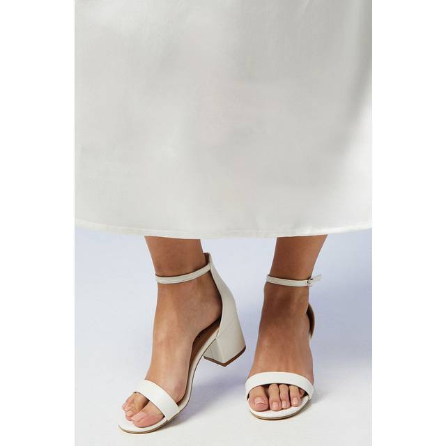 Bridal Wide Fit Thelma Faux Leather Medium Block Heel Sandals - White - 8