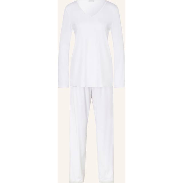 Silk-Trim Mercerized Cotton Pajama Set - WHITE - Small