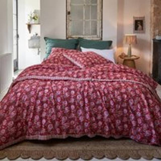Paolisi Floral 100% Washed Linen & Cotton Duvet Cover - Red - KING (240X220cm)