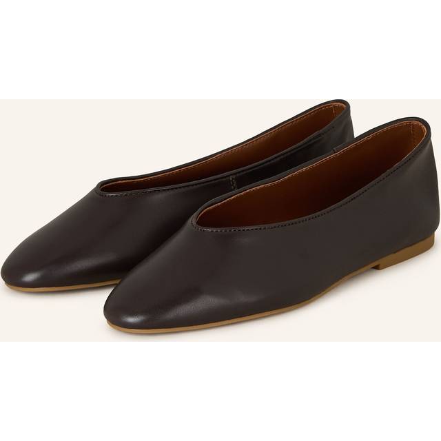 Reiss Amelia Leather Rounded Point Toe Ballerina Pumps, Chocolate