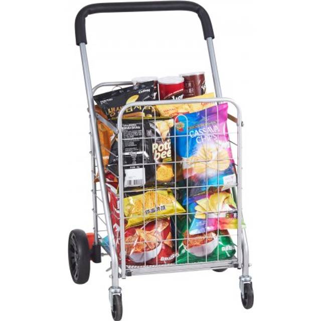 VEVOR Folding Shopping Cart, 110 lbs Max lastkapacitet, Livsmedelsvagn med rullande svängbara hjul, Heavy Duty hopfällbar tvättkorgsvagn Kompakt Lätt hopfällbar för bagage, Silver