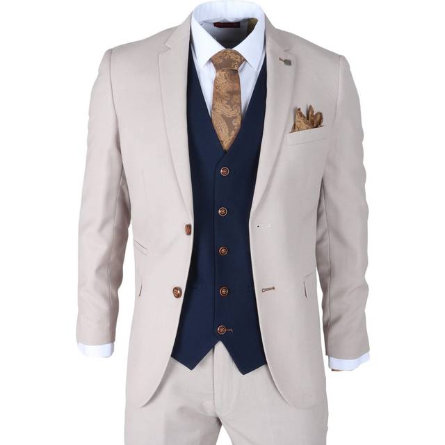 Paul andrew mayfair - men's cream suit with navy waistcoat