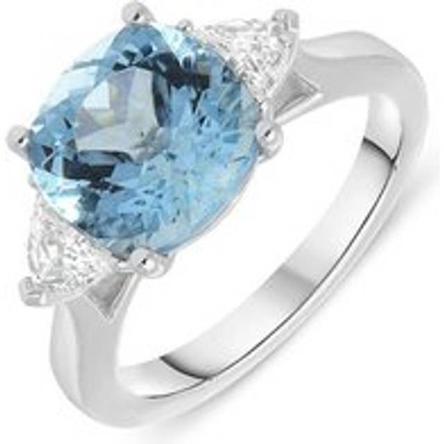 Platinum 3.40ct Aquamarine Diamond Cushion Trilogy Ring D - Option1 Value Platinum