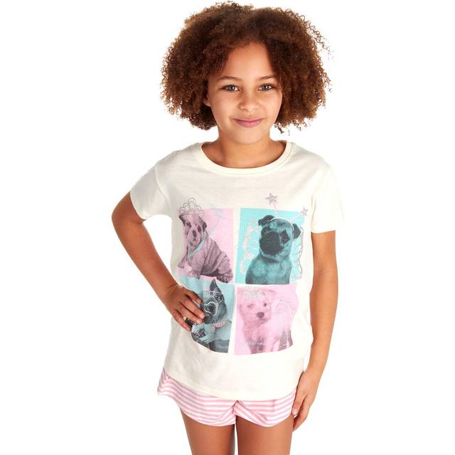 (Off-white, 3-4 Years) Girls Pyjama Set Shorts And Top Summer Pj'S 100% Coton Girls Jams 3-10 Years