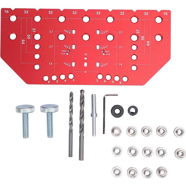 2 in 1 Shelf Pin Hinge Jig 35mm Aluminum Alloy Cabinet Shelf Hole Jig with 1/4 Inch 5mm Drill Bits black