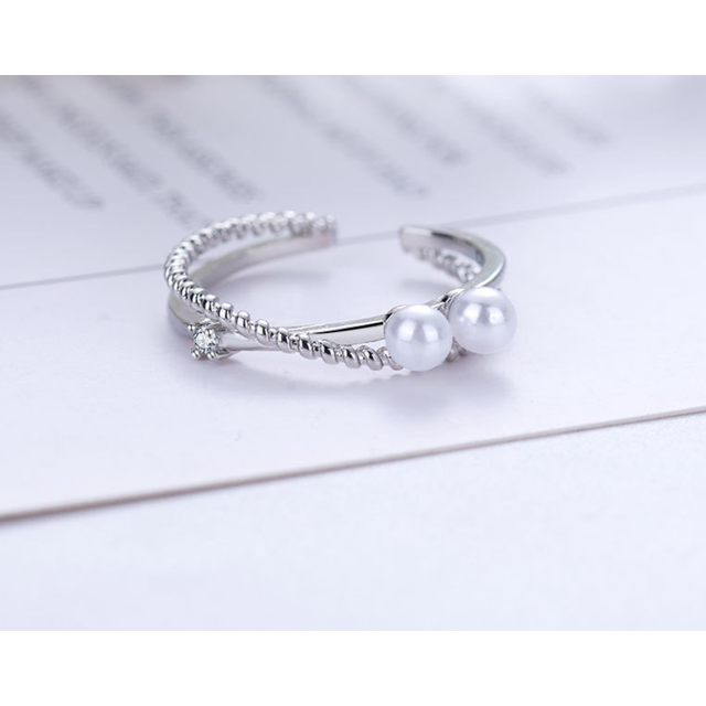 Pearl silver rhinestone ring band fully adjustable jewellery gift for her uk