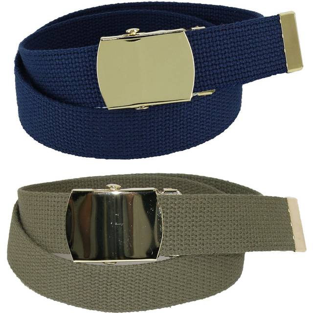 CTM Kid's Cotton Belt with Brass Military Buckle (Pack of 2 Colors) - - Navy and Olive (one size)