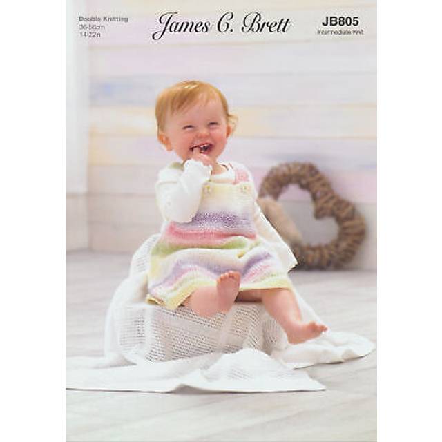 James Brett JB805 DK Knitting Pattern Baby Romper Dress & Bootees